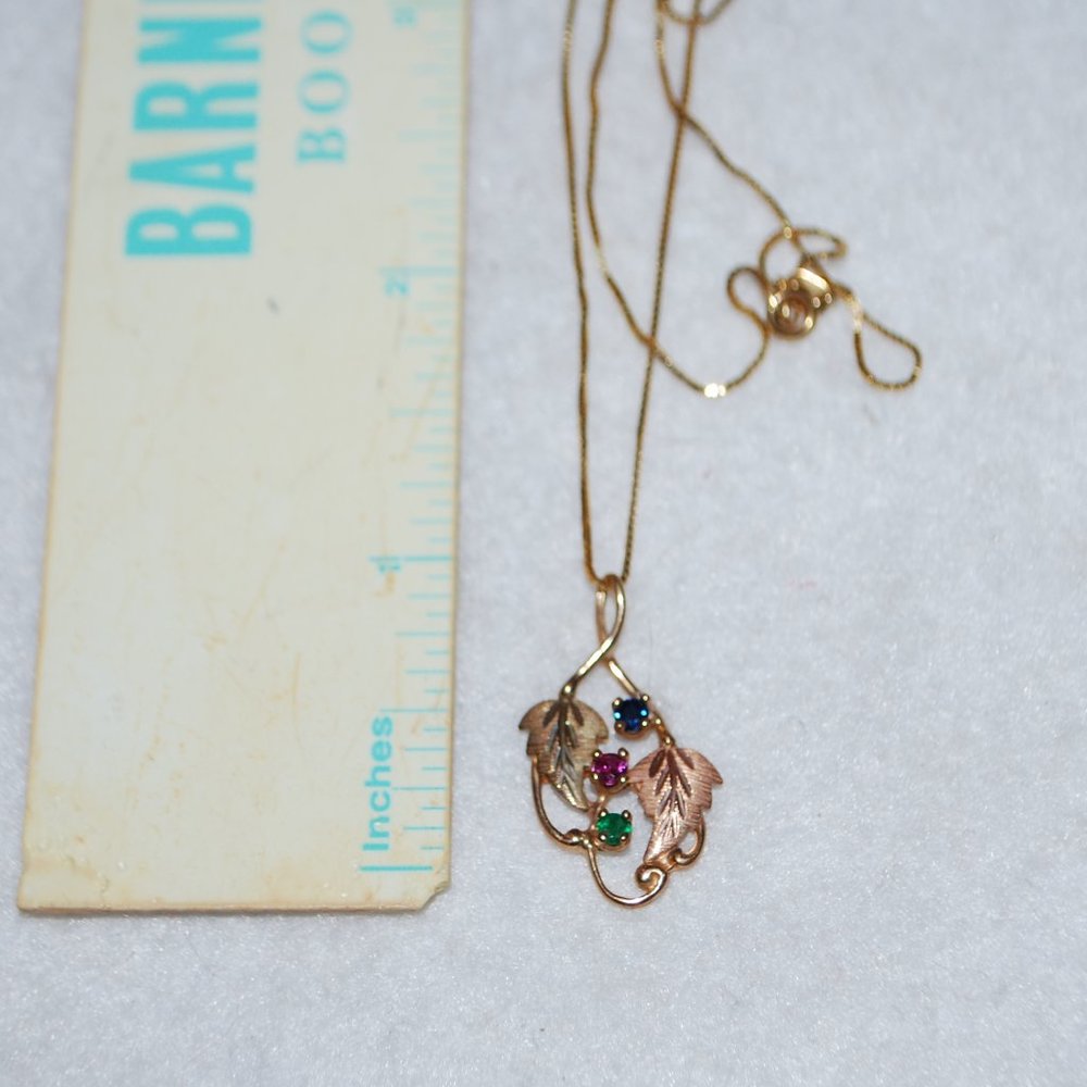 Black Hills Gold Necklace w/Ruby/Sapphire/Emerald - Picture 3 of 4